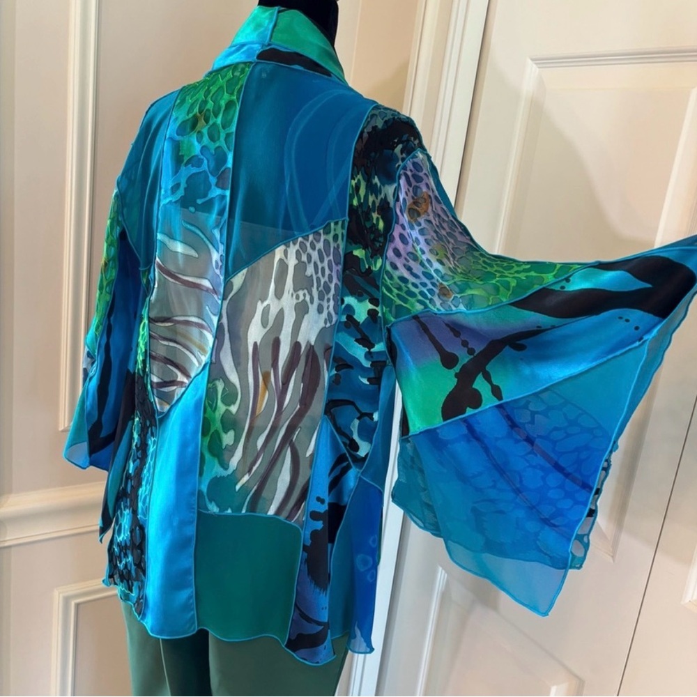 Simply Silk Patchwork Kimono Duster Top Jewel Ton… - image 4
